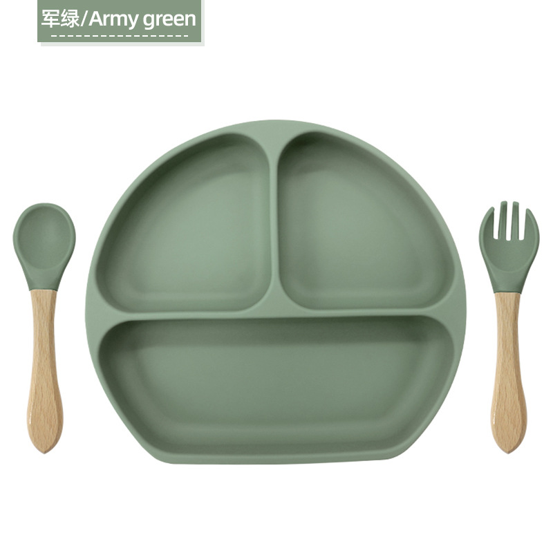 Plato de alimentación infantil tipo succión Plato de alimentación infantil Plato de cubierta de tres partes Amazon Plato de silicona de grado alimenticio