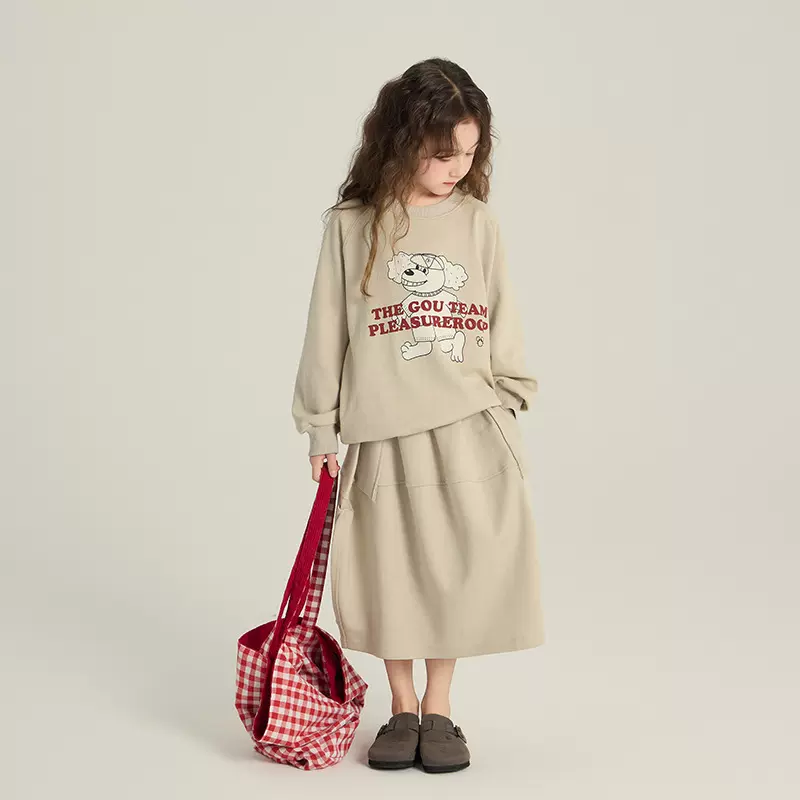 艾摩贝贝中大女童时髦卡通套装2025春新款两件套宽松卫衣半身裙潮