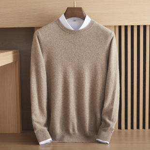 Autumn and Winter 100 Pure Mountain Cashmere Sweater Men's Crewneck Sweater Business Casual Knitted Medium-thick Pure Cashmere Base Shirt Men