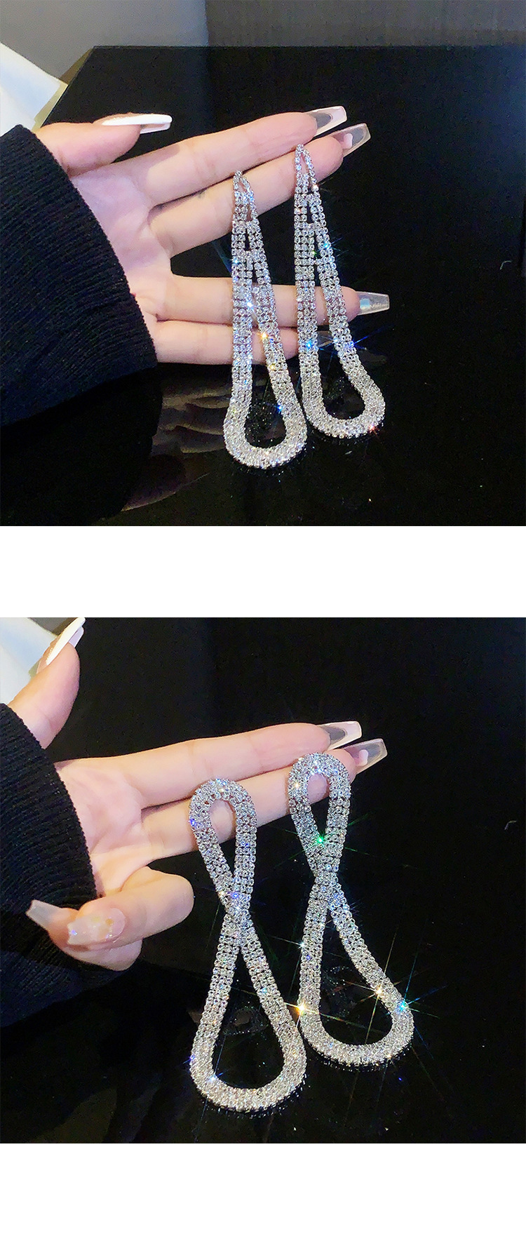 Retro full diamond long tassel earrings for women in Europe and America, exaggerated temperament, earrings, high-end feeling, light luxury earrings_voghion.com