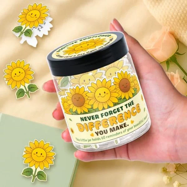 Cross-Border New Sunflower Encouragement Jar with Positive Energy, Cute Surprise Creative Gift Decoration, 60 Paper Lucky Cards