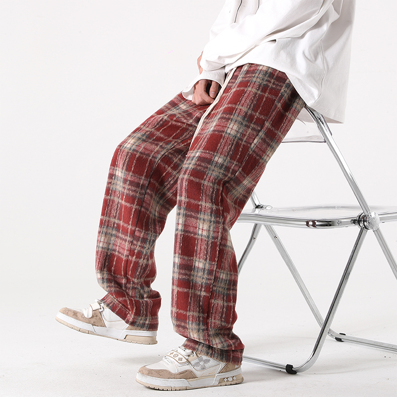 Lana a quadri per uomo in primavera e autunno, design di marca alla moda Ins, casual di nicchia, gamba larga dritta oversize_voghion.com