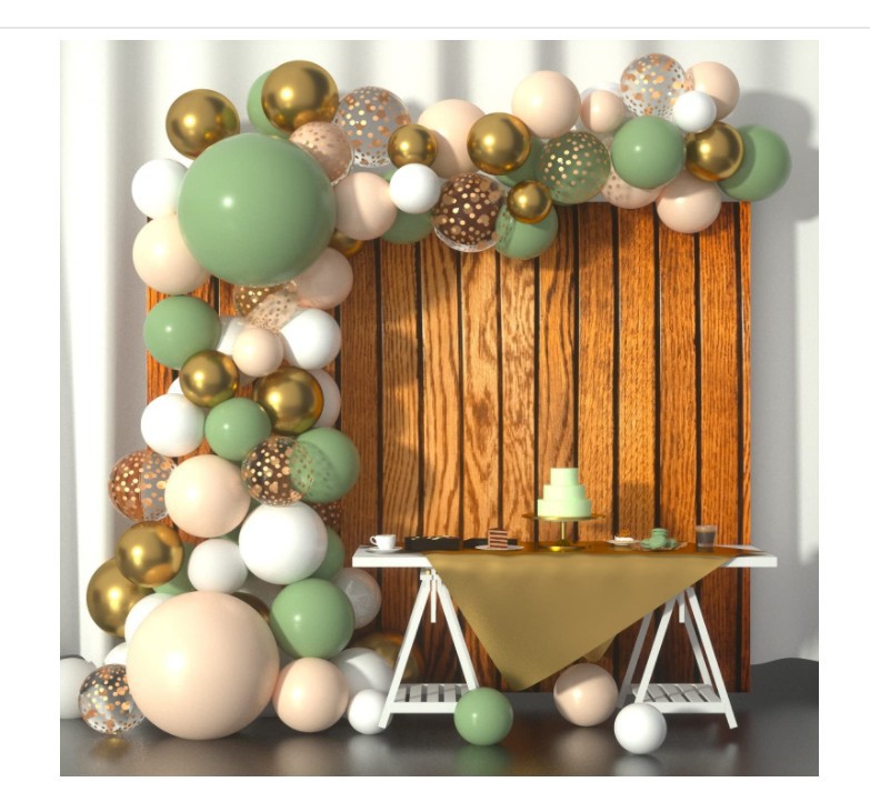 green retro golden matte white balloon