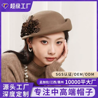 帽子女士秋冬天羊毛呢贝雷帽法式复古小礼帽优雅保暖毡帽定制批发