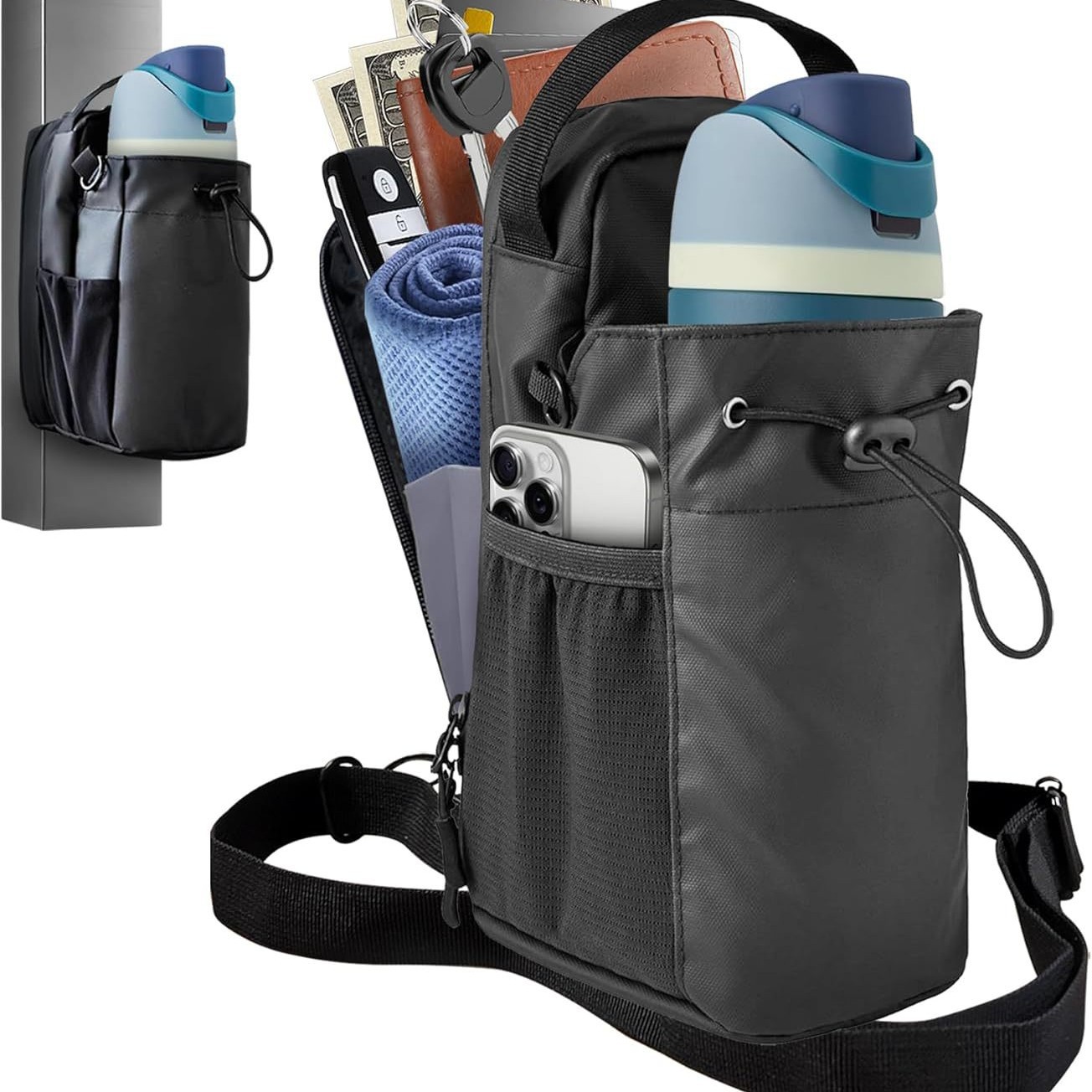 Transfronterizos de fitness bolsa de hervidor de agua de absorción magnética gimnasio deportivo bolsa inclinada almacenar bolso portátil impermeable resistente al desgaste