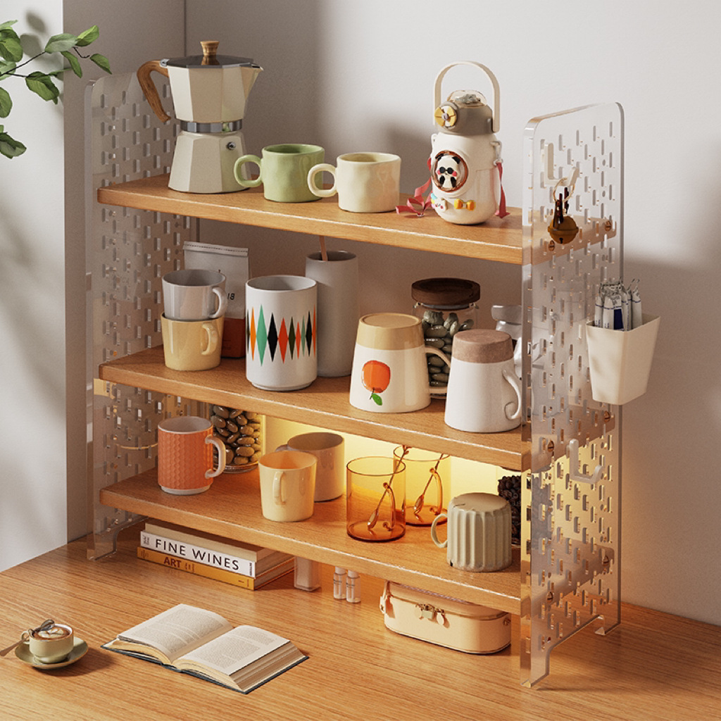 Taza de mesa almacenamiento estante acrílico taza de agua estante de té estante de mesa sala de té esquina de café estante de exhibición