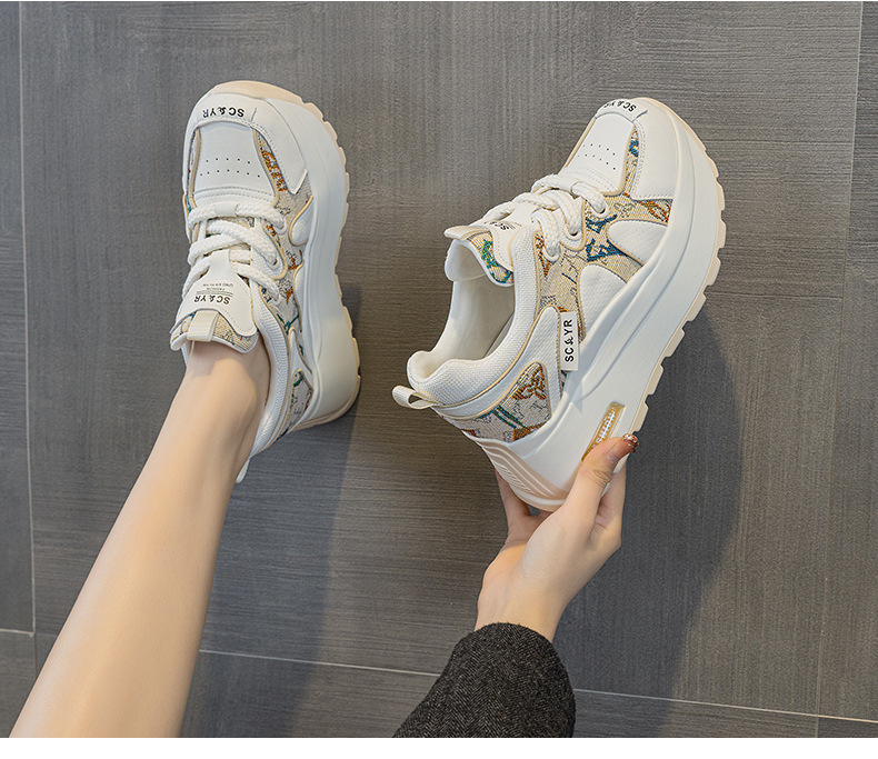 Giày sneaker nữ đế dày phong cách retro, tăng chiều cao — Be 5033, Vàng 5033 chi tiết 19