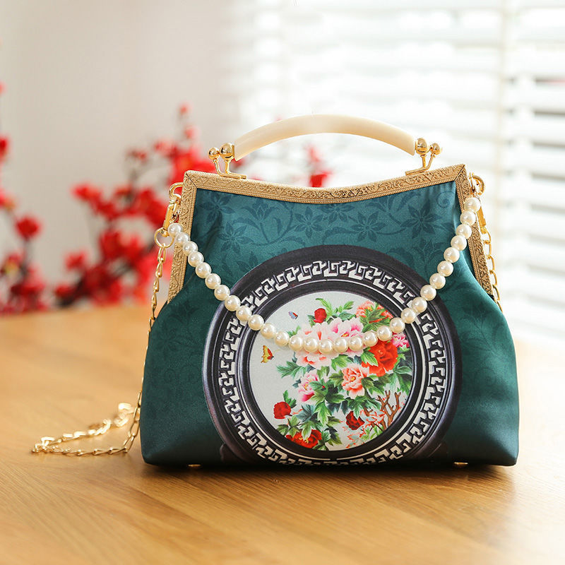 cheongsam bag handbag vintage beads hand mouth gold party bag