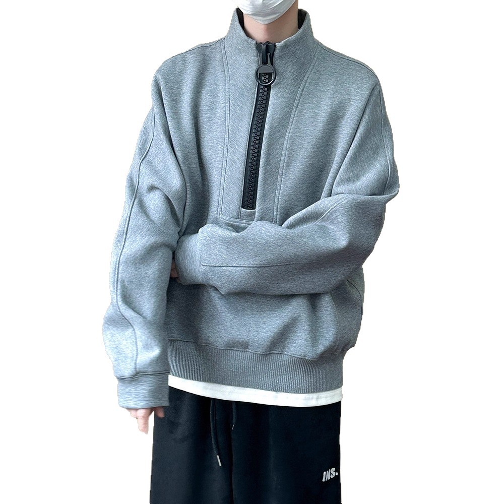 Big Zipper Stand Up Collar Hoodie For Men, Versatile For Winter High Street, Loose Fitting Top, Trendy Brand Casual Couple Jacket_voghion.com
