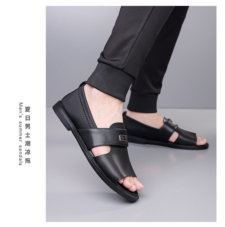 Dép sandal nam quai ngang kiểu La Mã da mềm chống trượt, hở ngón đi biển — Màu nâu , Đen chi tiết 21