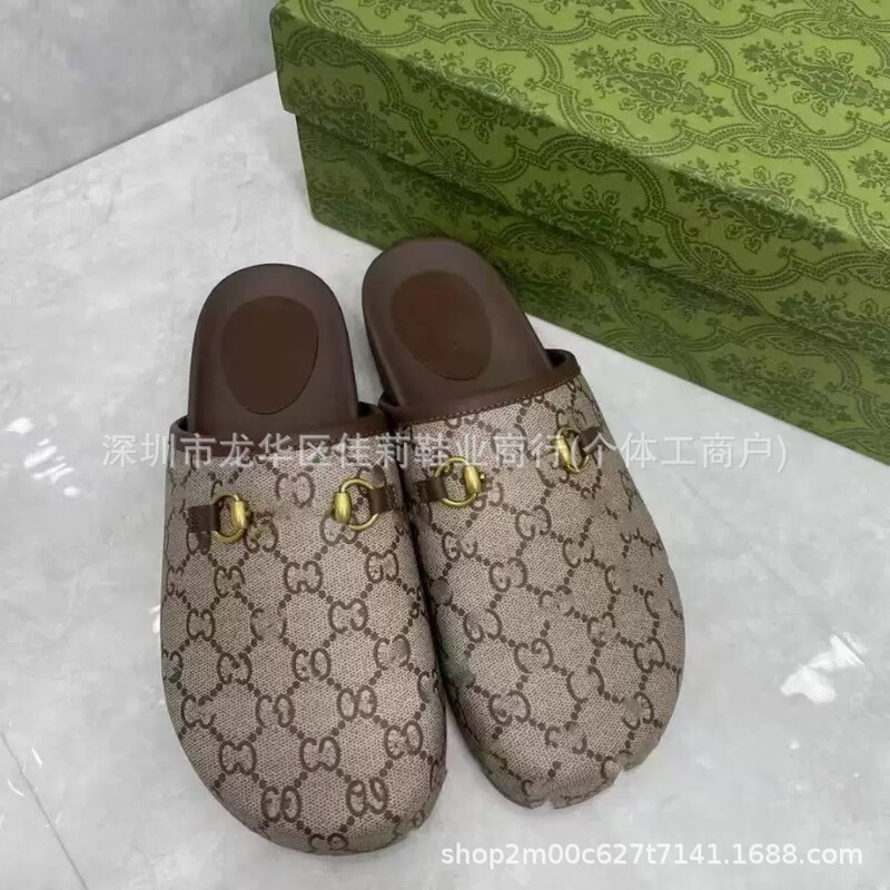 High Version G Home Half Tow Bag Shoes 2024 New Women's Outer Wear Muller Shoes Horse Buckle Platform Casual Lazy Shoes