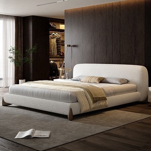 Cream Style Light Luxury Modern Simple Cashmere Bed Internet Popular Solid Wood Double Master Bedroom Soft Bag Cashmere Fabric Wedding Bed