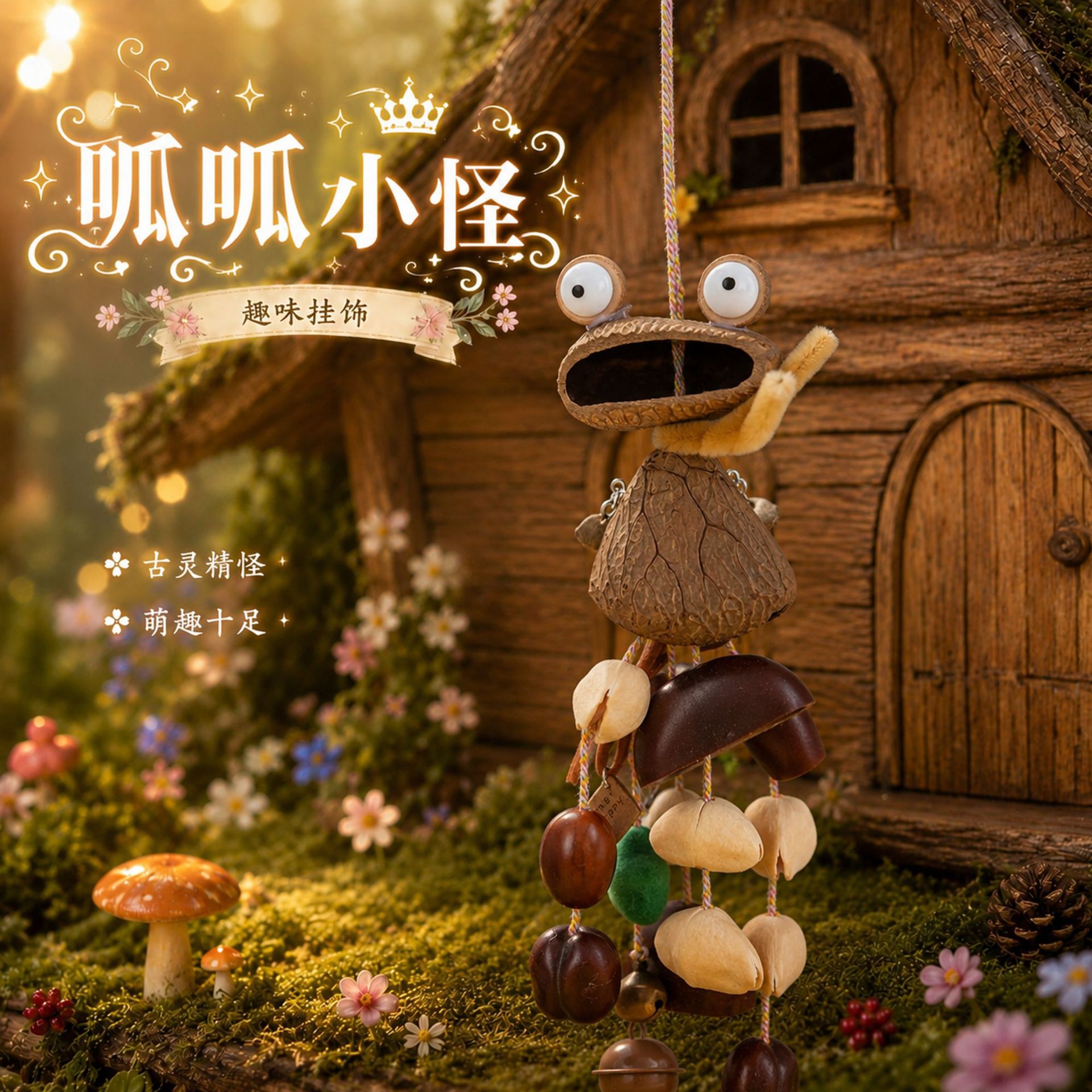 New Chinese-style fruit shell doll car hanging wind chime, fruit shell ornament, bag charm, Yunnan-style gift for women, handmade DIY