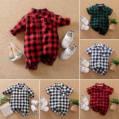 Spring and Autumn style baby onesie, long-sleeved plaid shirt for newborns, gentleman's overseas cross-border clothing
