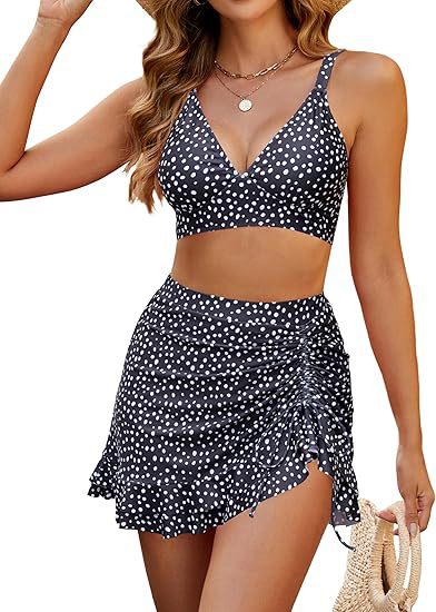 Traje de Baño de Dos Piezas con Estampado y Talle Alto de Poliéster, Alta Elasticidad, para Natación image 14