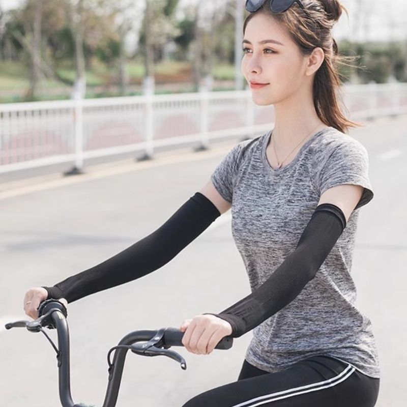 Summer Ice Silk UV Protection Sleeve Guards for Men and Women Cycling Driving Cooling Arm Sleeves and Gloves Long Thin Model