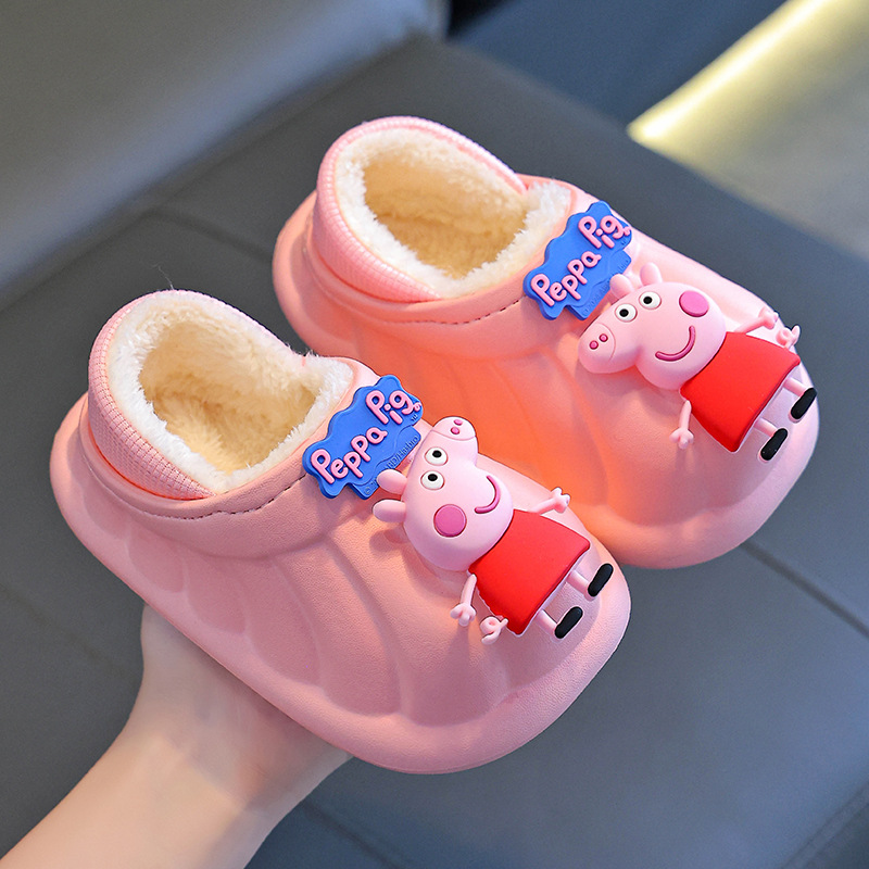 Piggy Page bolsas de tacones de zapatos de algodón para niños, niñas y niñas, cálidos y terciopelo EVA impermeable para bebés de 1 - 3 años de edad, zapatillas de algodón 2