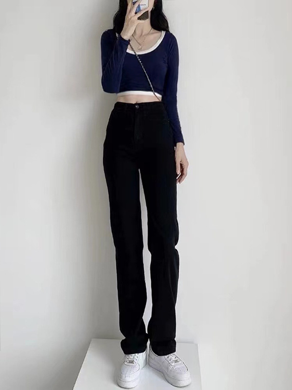 Black Straight-Leg Jeans for Women, Autumn, Loose Fit, High-Waisted, Slimming, Tall Women's Clothing, 2025 New Style, Cigarette-Leg Floor-Length Pants Black Straight-Leg Jeans for Women, Autumn, Loose Fit, High-Waisted, Slimming, Tall Women's Clothing, 2025 New Style, Cigarette-Leg Floor-Length Pants