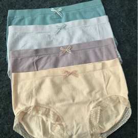 润肤泡芙裤女蝴蝶结内裤纯棉内裆中低腰透气蕾丝花边三角裤少女性