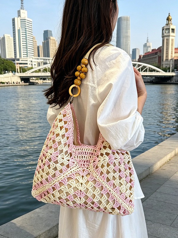 Bolsa de tejido de gran capacidad para mujeres 2026 nuevo verano de vacaciones en la playa bolsa de viaje simple bolsa de arte image 3
