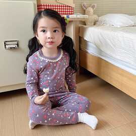 春秋新款保暖秋衣秋裤女童清新碎花温柔家居服长袖长裤睡衣两件套