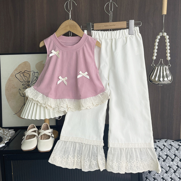 Summer children's cute tank top sleevless with bow girl's