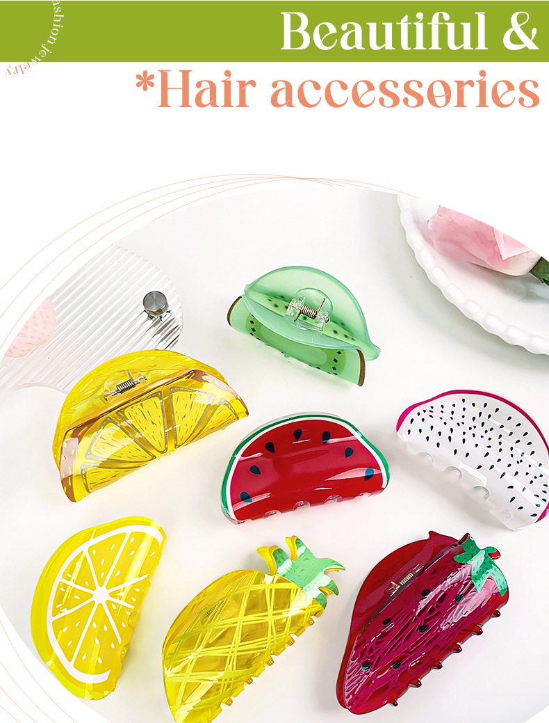 Berphia Creative Fruit Lemon Grab Clip Acrylic Hair Accessories Hair Grab Head Hairpin Korean Shark Clip Wholesale_voghion.com