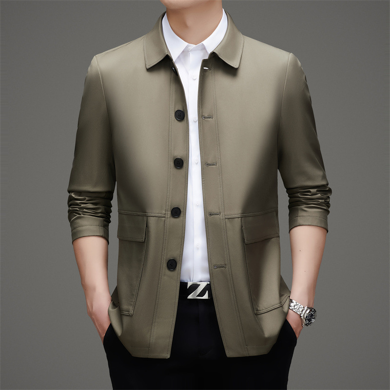 2025 Spring and Autumn Middle-Aged Dad's Business Jacket Men's High-End Middle-Aged Lapel Single-Breasted Versatile Business Jacket Thin