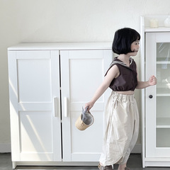 Princess Yuyu Girls' Summer New Navy Collar Shirt, Children's Korean Version College Style Quality Short Lantern Backless Top