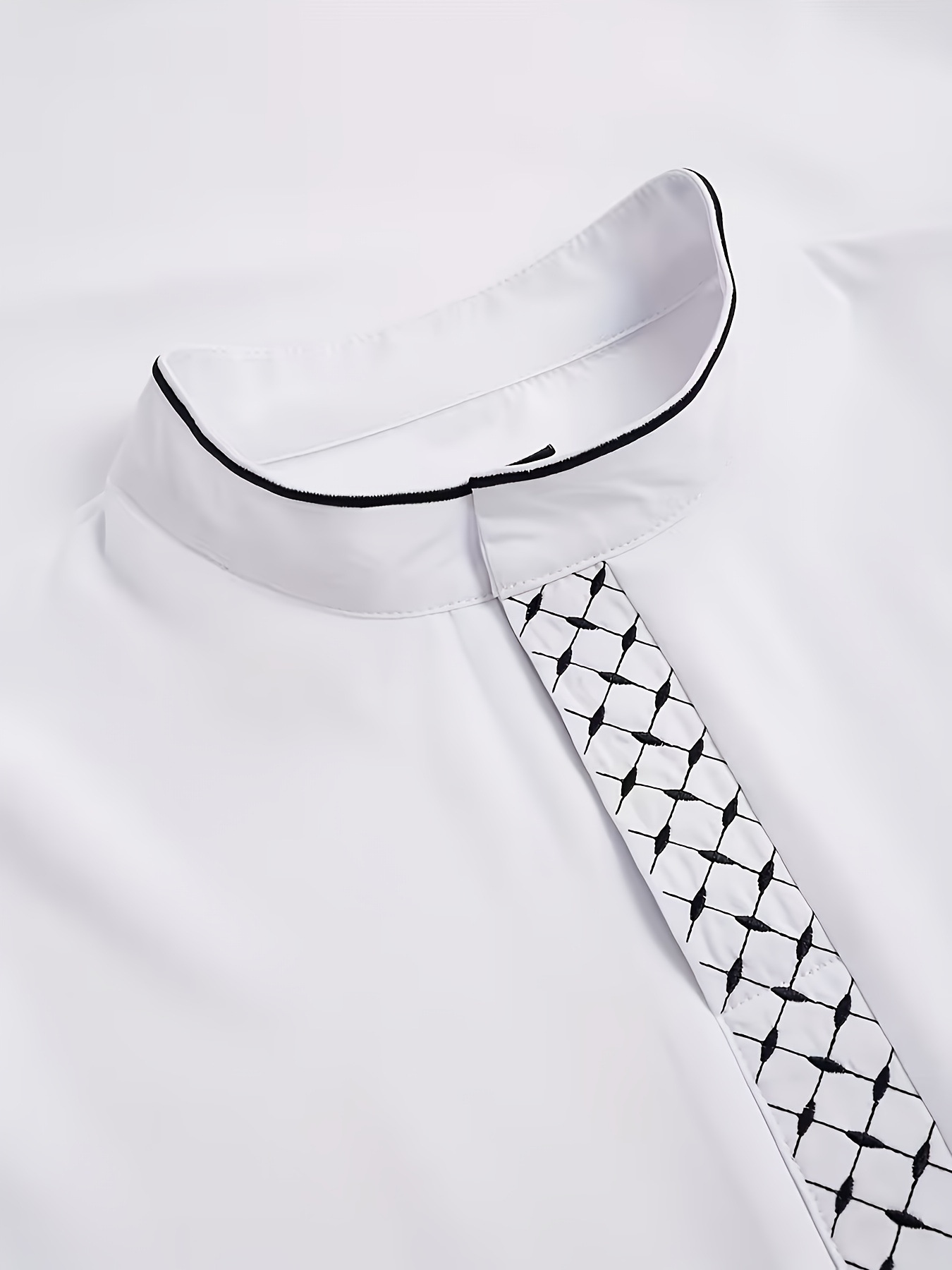White Embroidered Arabic Thobe Men's Middle Eastern Style Robe_voghion.com