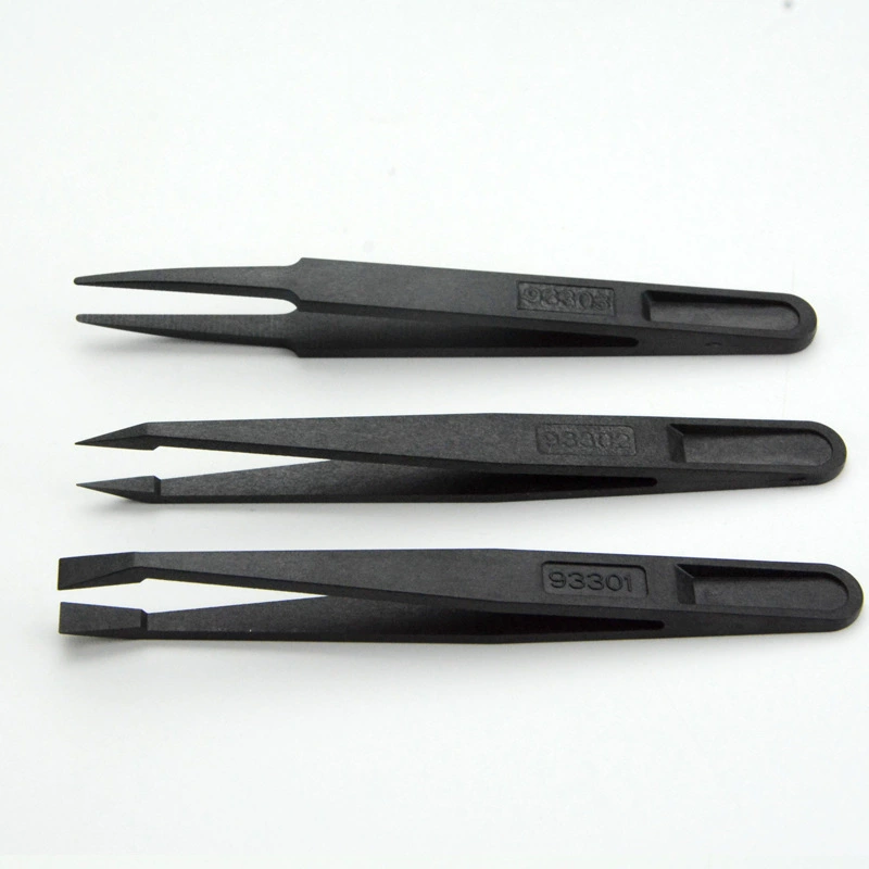 Anti-static electric plastic tweezers, electronic black tools set