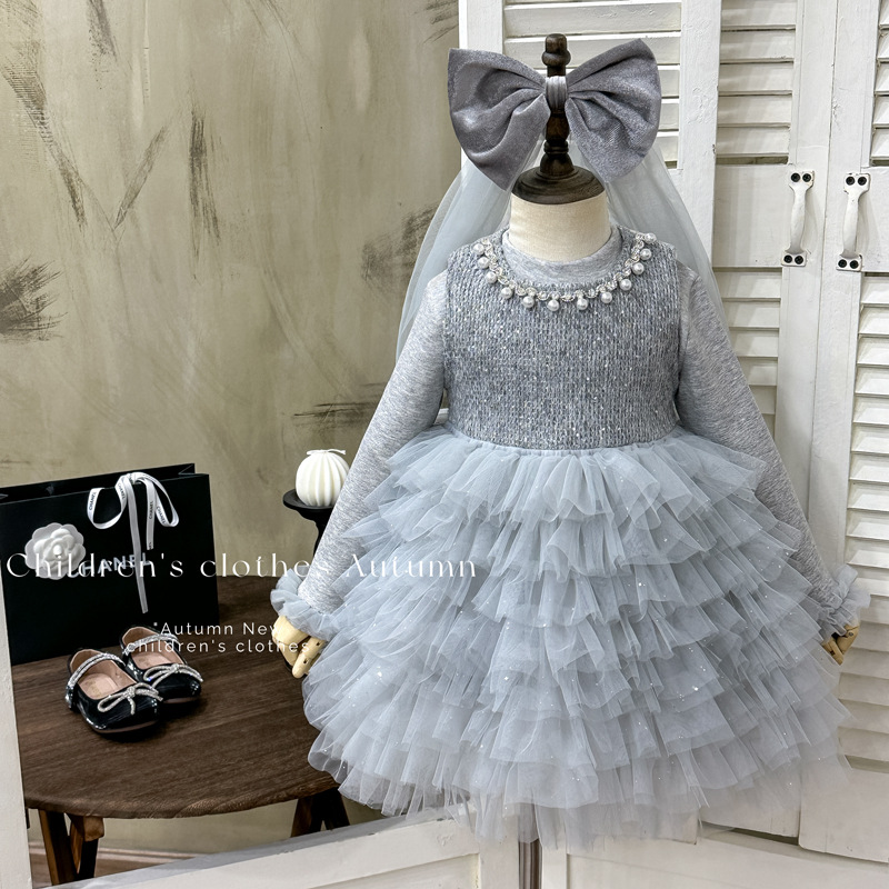 【加绒】女童连衣裙生日公主裙宝宝加厚背心蛋糕裙子两件套珍珠领