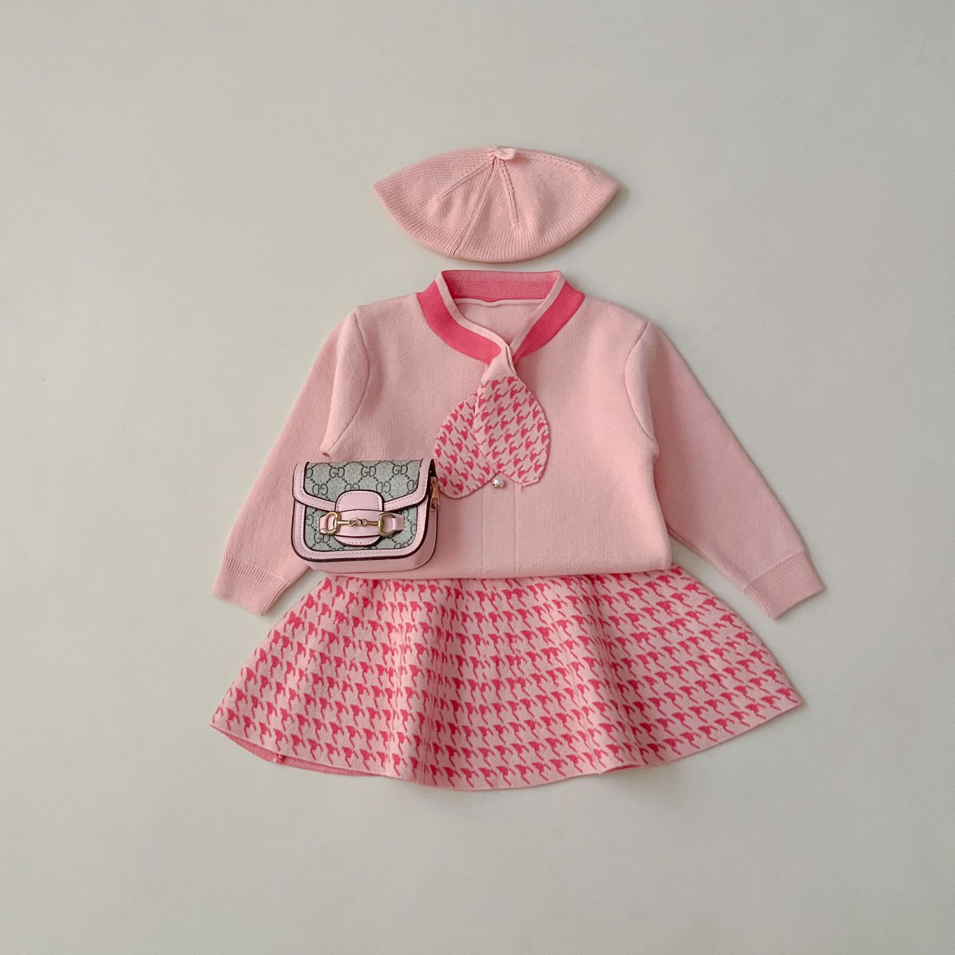 Pigers sweaterkjole JK college-stil strikket todelt sæt til efterår og vinter nye babypiger koreansk version_voghion.com