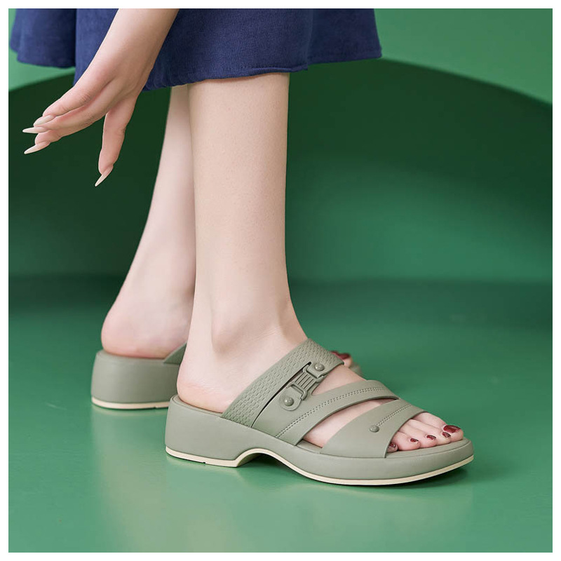 Dép sandal nữ quai chữ V đế xuồng đi biển chống trượt cỡ lớn V222-2 — Màu đen, Màu xanh lá, Màu mơ chi tiết 18