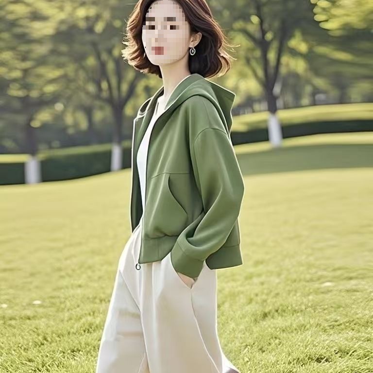今年流行爆款超好看独特漂亮连帽绿色卫衣外套春款2025年新款女装