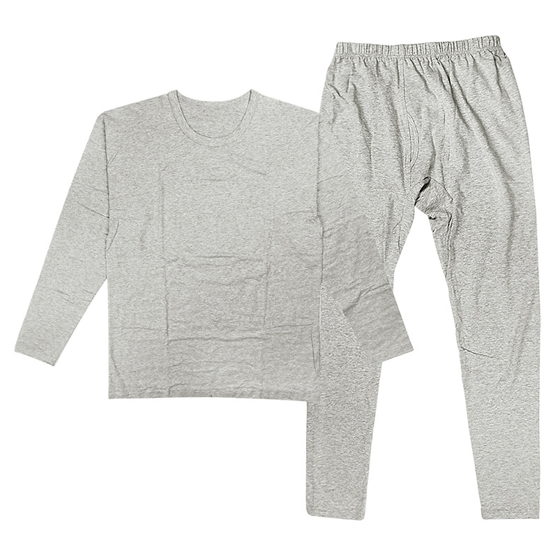 Men's autumn clothes long pants warm pants top warm clothes pure cotton autumn and winter thin men's close-fitting solid color round neck bottoming shirt