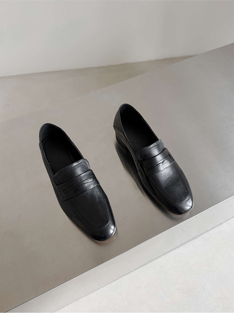 Giày loafer nữ mũi tròn da bò, gót vuông 2.5 cm phong cách Pháp — màu nâu chi tiết 6