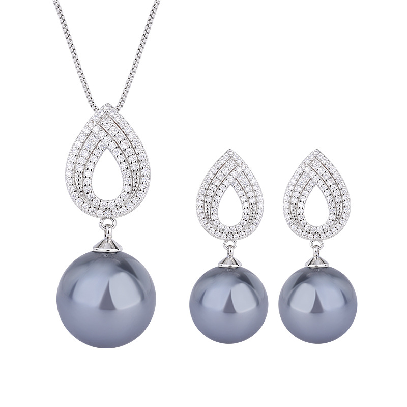 Zhuang Sheng joyería de cobre inferior chapado en oro con incrustaciones de perlas de moda coreana gris perla traje 14mm al por mayor