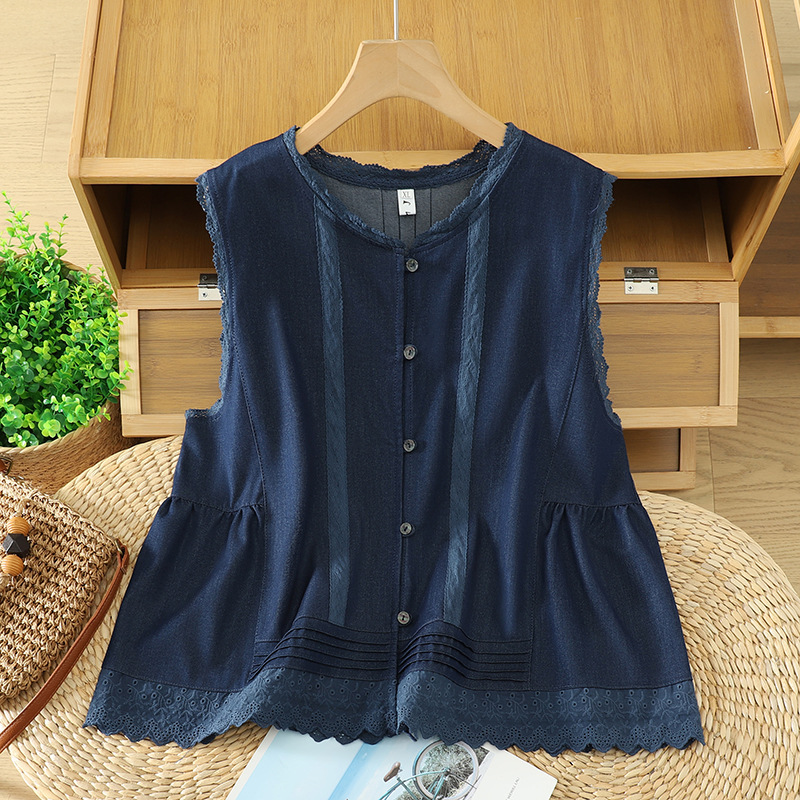 Real Shot of 2026 Summer New Loose-Fitting Slimming Denim Vest with Elegant Pleats, Sleeveless Layered Vest for Women