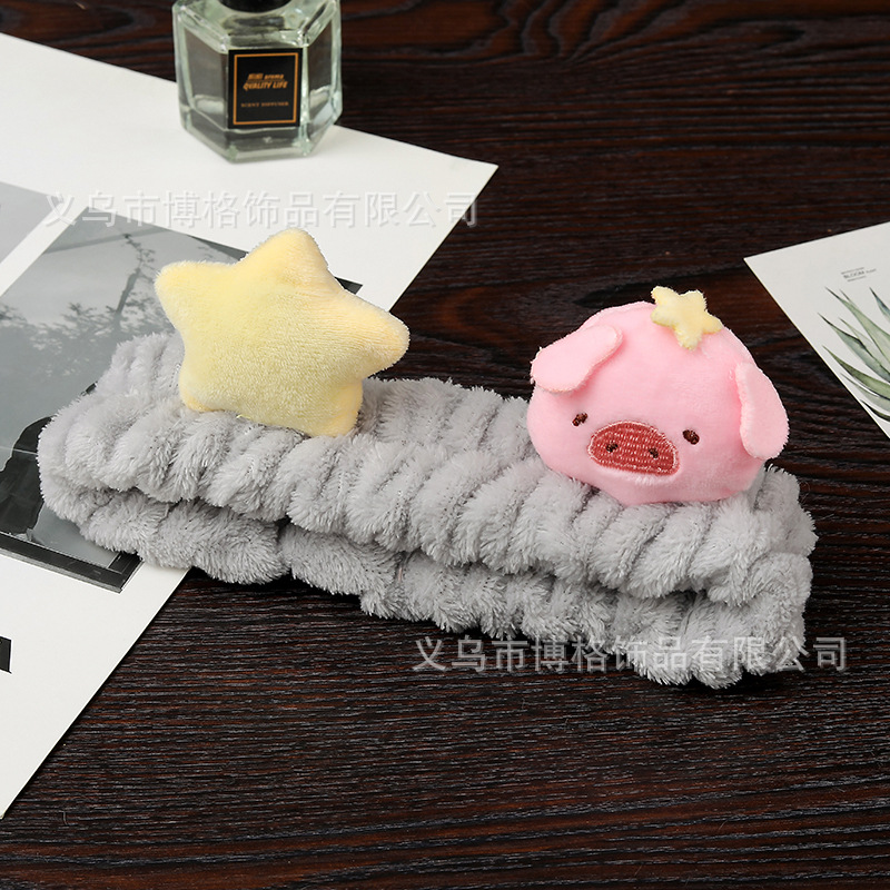 Estrella de dibujos animados cerdo cara lavado pelo banda alta elástica felpa pelo banda chica maquillaje Internet celebridad mismo estilo banda de pelo absorbente