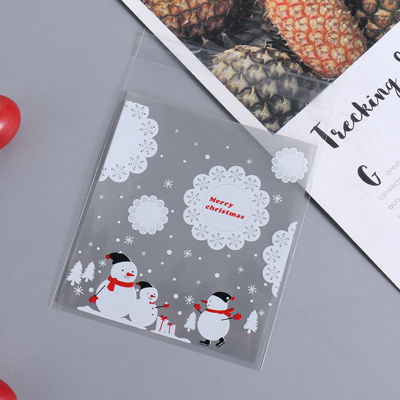 クリスマス雪だるまギフト自己粘着袋キャンディー菓子食品ビニール袋100個/自封ビスケット包装袋|undefined