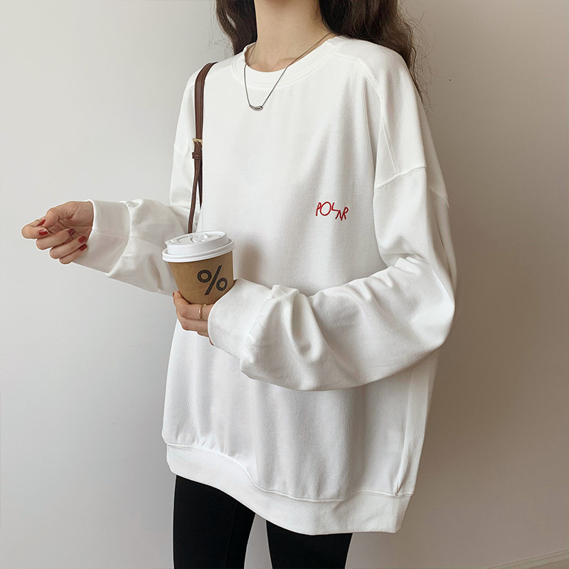 White long sweater female 2021 new spring and autumn loose Korean version of long-sleeved BF lazy clothes tide