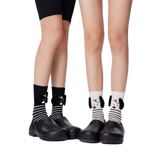 Spring and Autumn New Cartoon Striped Puppy Socks Women's Mid-Tube Socks High-Looking Non-Slip Women's Socks Japanese College Style Stockings