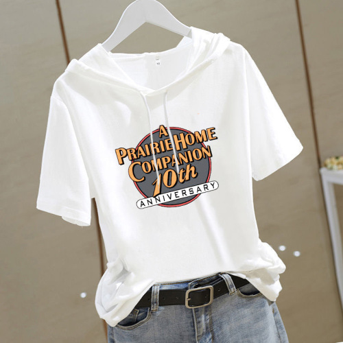 Women's Hooded Sweatshirt 2025 Short Sleeve Summer Top Ins Super Hot Sweatshirt Loose White T-Shirt Trendy