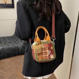 跨境女包手提包2025春季新款毛呢格子小方包时尚单肩斜挎包