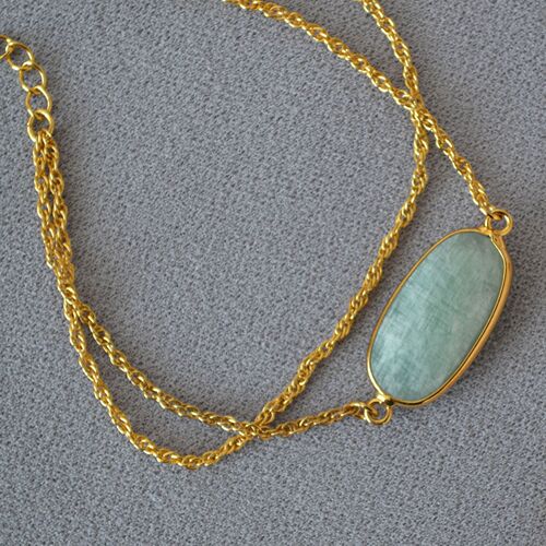 European and American niche retro personality irregular faceted labradorite rose quartz natural stone double-layer metal chain bracelet