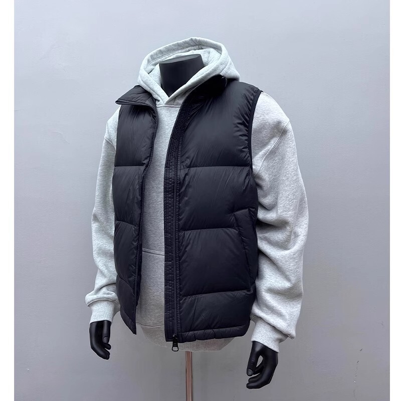 Black Stand-Up Collar down Cotton Vest Men's Autumn and Winter American High Street Sleeveless Cotton Coat High-End Outer Vest Jacket