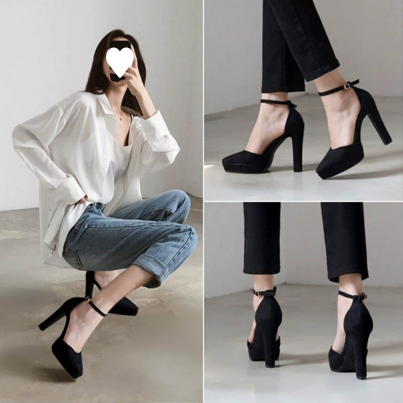 Водонепроницаемые платформенные туфли на высоком каблуке с пряжкой, осень 2025, новые женские, заостренный носок, универсальные, черные, для ночного клуба и подиума, 10 см толстый каблук