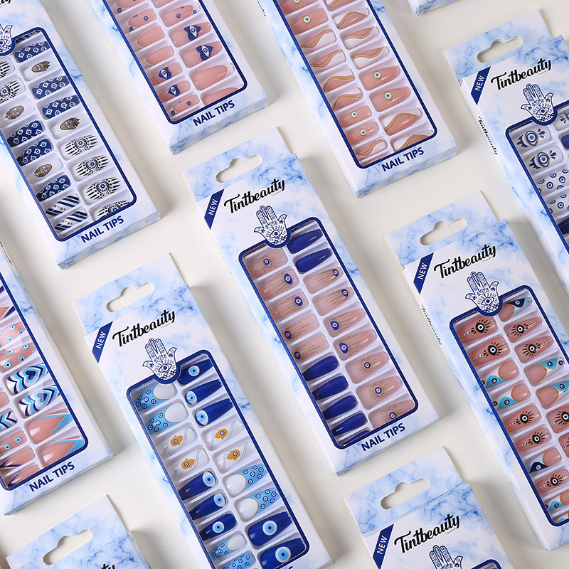 Cross-Border Hot-Selling 24Pc Devil's Eye Wearable Nails Blue Eyes Turkish Evil Eye Fake Nails Removable Cross-Border Hot-Selling 24Pc Devil's Eye Wearable Nails Blue Eyes Turkish Evil Eye Fake Nails Removable
