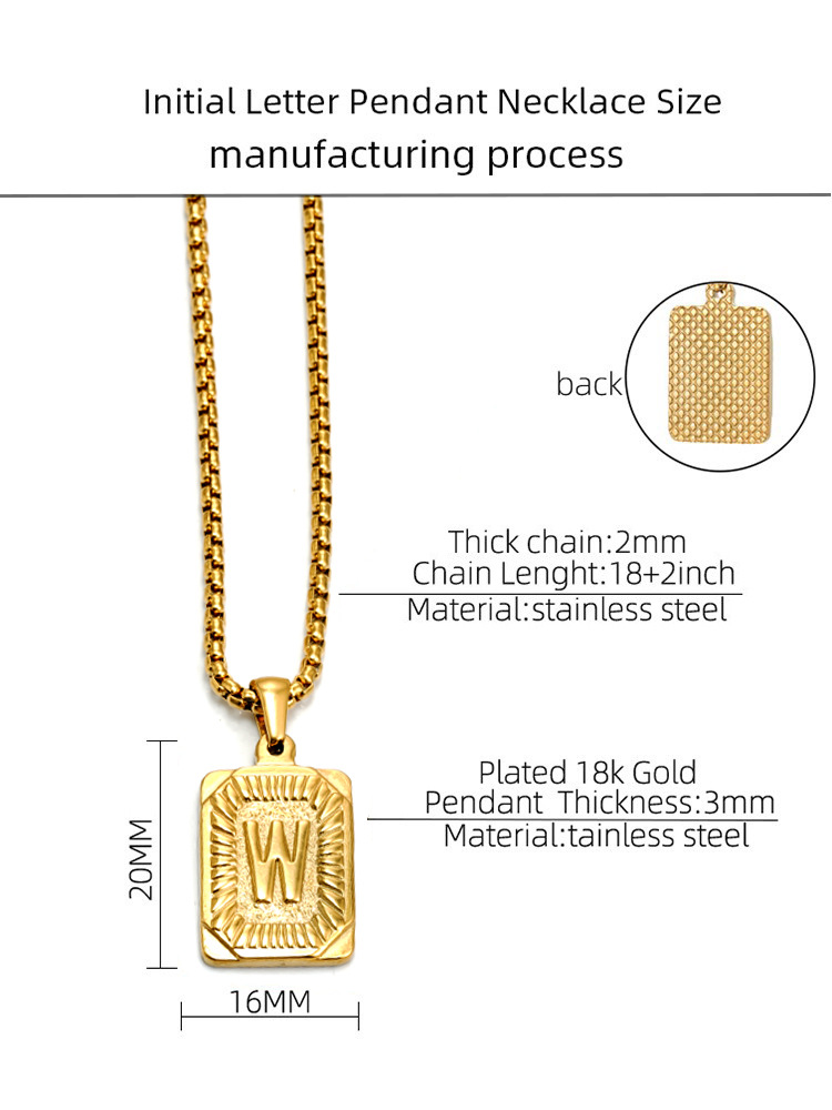 Fashion Letter Square Titanium Steel Inlaid Gold Necklace